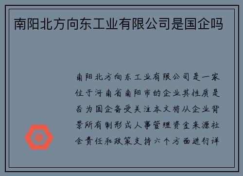 南阳北方向东工业有限公司是国企吗